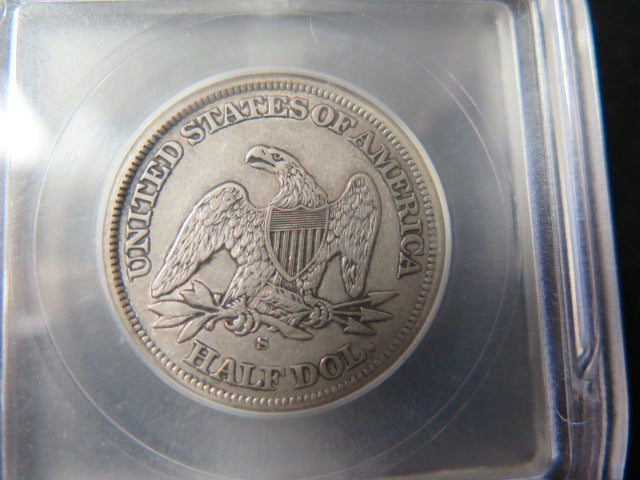 1863-S Seated Liberty Half Dollar, ICG Graded AU50 Circulated Coin.  Store