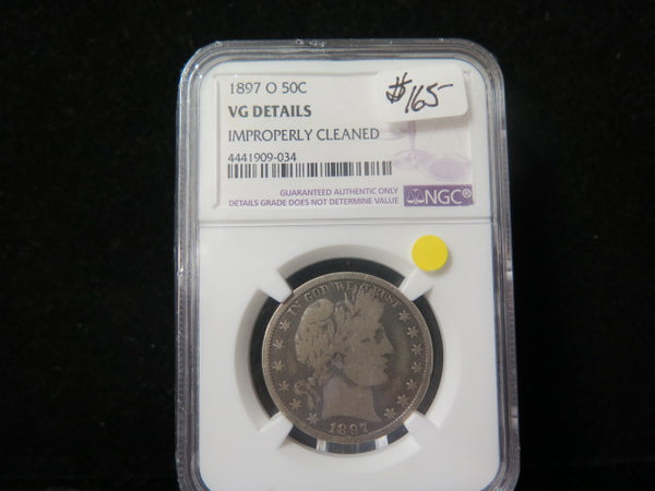 1897-O Barber Half Dollar.  NGC Graded VG Details Circulated Coin.  Store # 03337