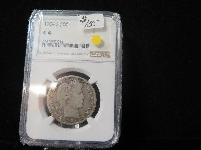 1904-S Barber Half Dollar.  NGC Graded G 4 Circulated Coin.  Store