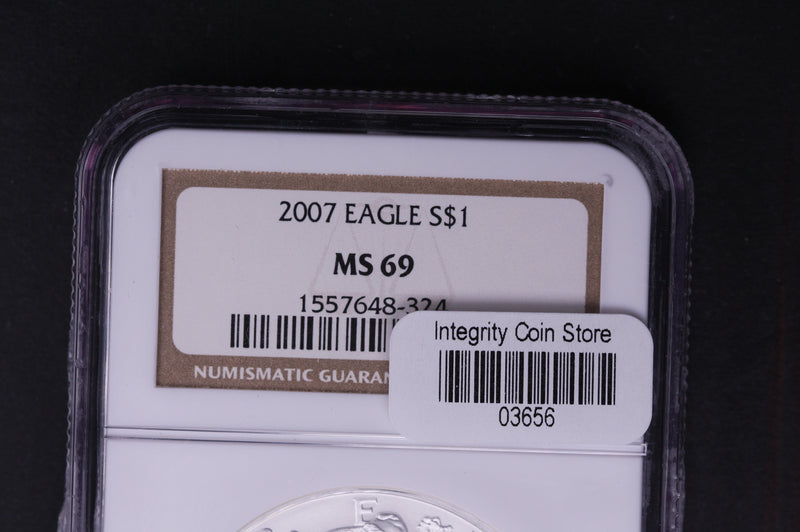 2007 Silver Eagle $1. NGC Graded MS-69 Un-Circulated Coin.  Store