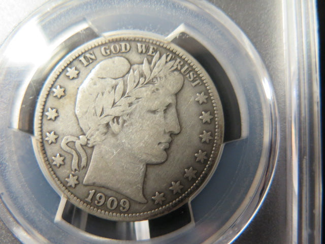 1909 Barber Half Dollar.  PCGS Graded F12 Circulated Coin.  Store
