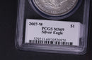 2007-W Silver Eagle $1. PCGS MS-69., Burnished Strike.  Store