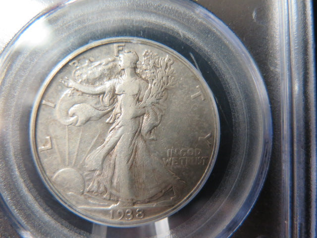 1938-D Walking Liberty Half Dollar. PCGS Graded VF 30 Circulated Coin. Store