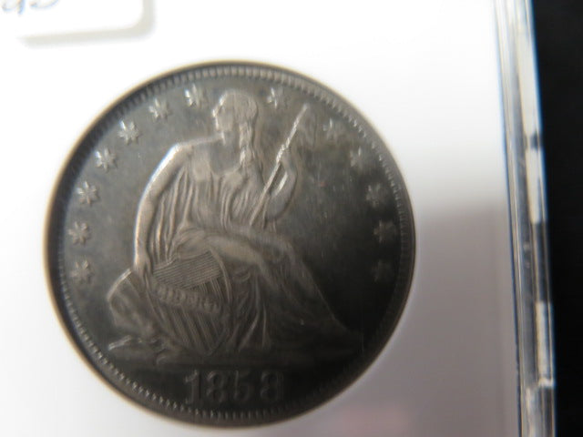 1858-O Seated Liberty Half Dollar, ANACS Graded EF45 Circulated Coin.  Store