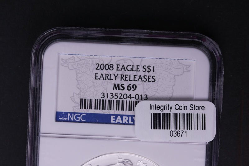 2008 Silver Eagle $1. NGC Graded MS-69 Early Releases.  Store