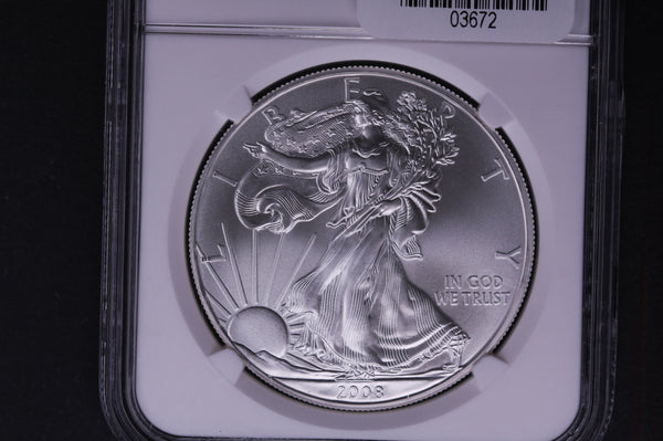 2008 Silver Eagle $1. NGC Graded MS-69 Un-Circulated Coin.  Store #03672