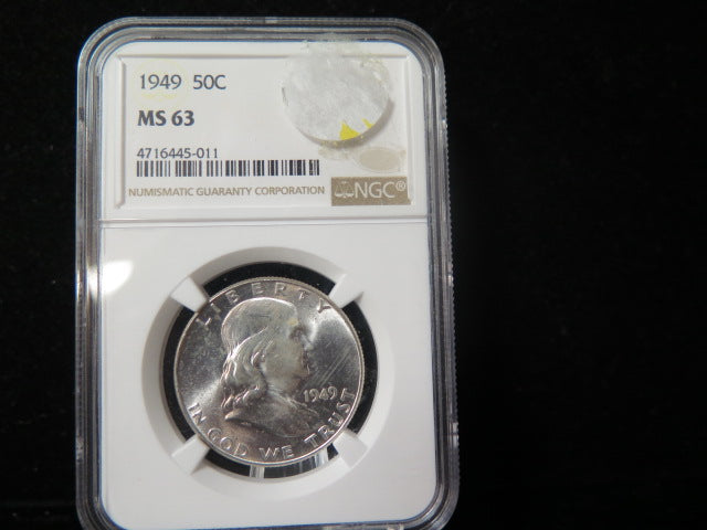 1949 Franklin Half Dollar. NGC Graded MS 63 Uncirculated Coin. Store