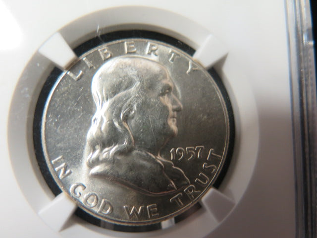 1957 Franklin Half Dollar. NGC Graded MS 63 Uncirculated Coin. Store