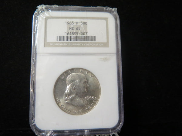 1963-D Franklin Half Dollar. NGC Graded MS 65.  Uncirculated Coin. Store # 03365