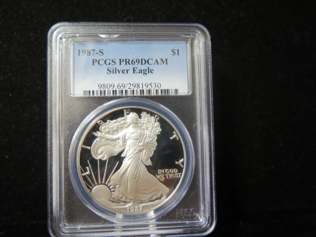 1987-S $1 Proof American Silver Eagle. PCGS Graded PR69 DCAM.