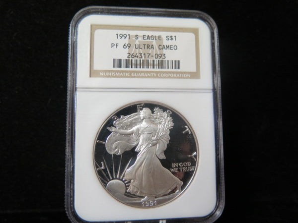 1991-S $1 Proof American Silver Eagle. NGC Graded PF69 Ultra Cameo. #03442