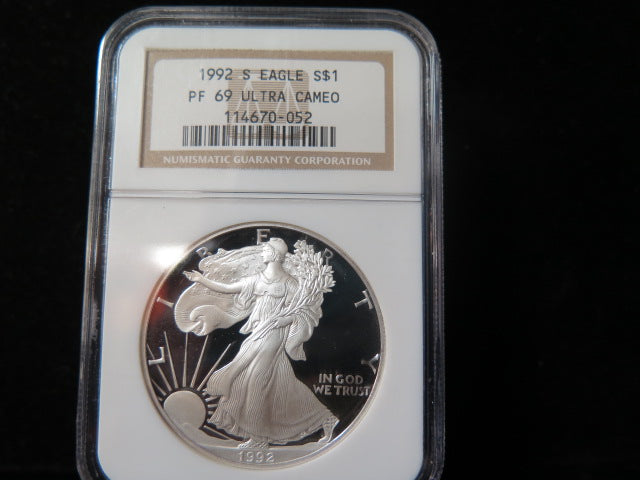 1992-S $1 Proof American Silver Eagle. NGC Graded PF69 Ultra Cameo.