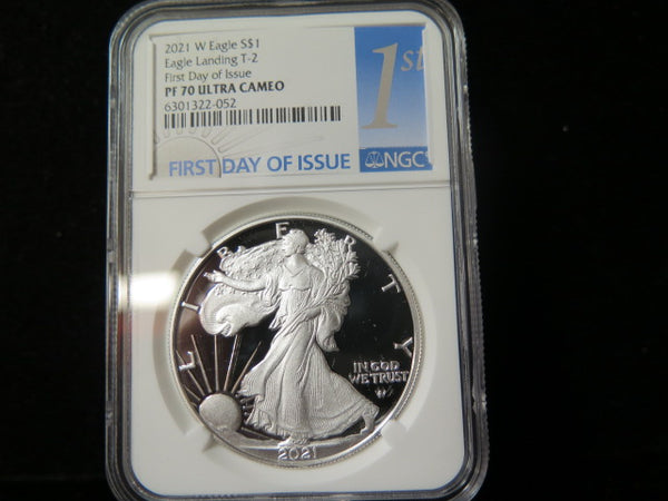 2021-W $1 Proof American Silver Eagle T-2. NGC Graded PF70 Ultra Cameo. #03461