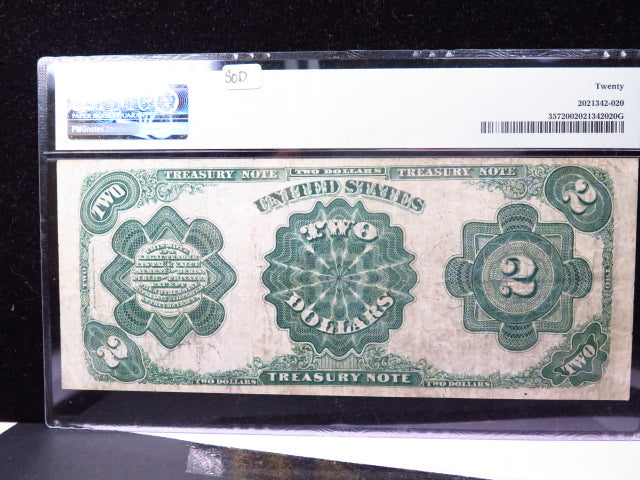 1891 $2 Treasury Note, Very Seldom Available. PMG Graded VF-20, Store