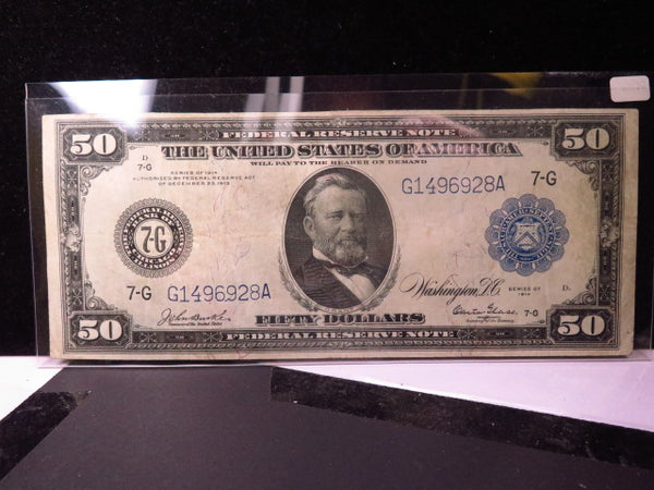 1914 $50 Federal Reserve Note, These Are Quite Hard In Grade. Store #05678