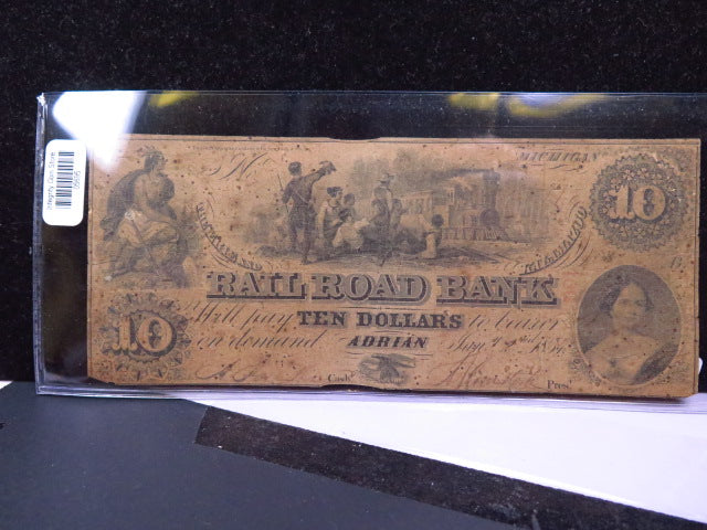 1854 $10 Obsolete Bank, 'Railroad Bank, Adrian MI.' Store