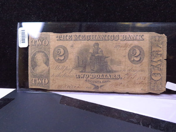 1858 $2 Obsolete Currency, The Mechanics Bank, Store #05696