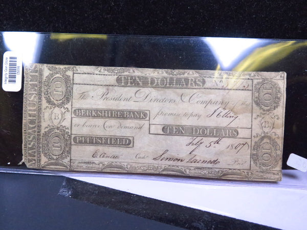 1807 $10 Obsolete Currency, Berkshire Bank, Pittsfield, Store #05698