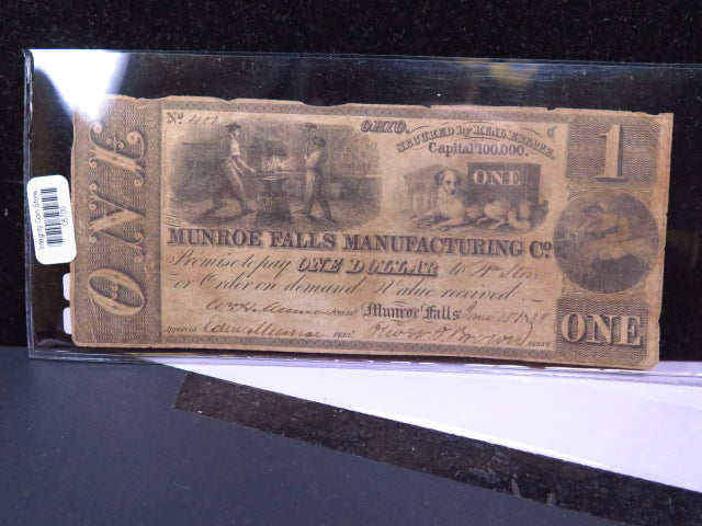 1838 $1 Obsolete Currency, Munroe Falls, Store