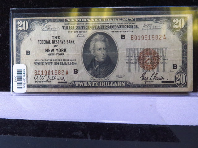 1929 $20 National Currency, FRB, "New York", Circulated Note. Store