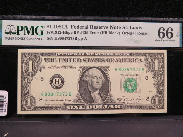 1981A $1 Federal Reserve Note. BP #129 Error, Crisp UN-Circulated. Store #04859