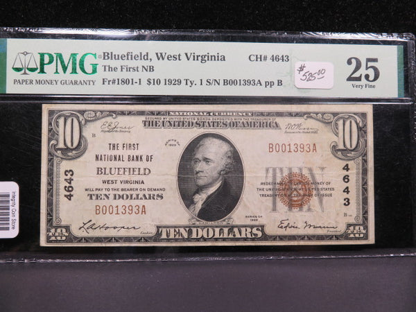1929 $10 National Currency, 'Bluefield', Charter No. 4643. Store Sale #04888