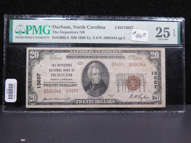 1929 $20 National Currency, 'Durham', Charter No. 13657. Store Sale #04936