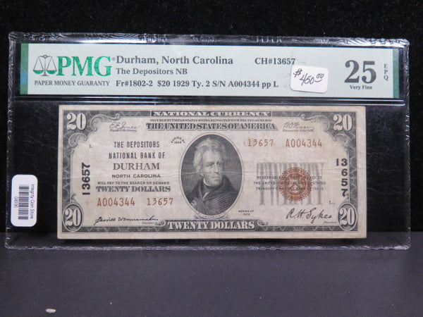 1929 $20 National Currency, 'Durham', Charter No. 13657. Store Sale #04936