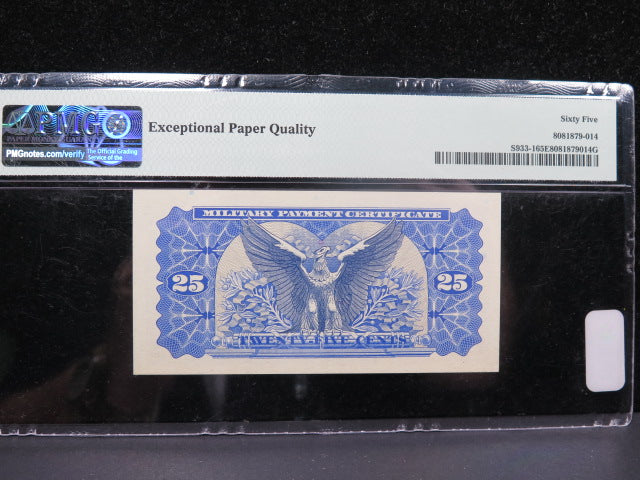 25 Cent Military Payment Certificate, PMG Graded 65 EPQ.  Store #04842