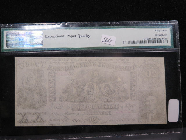 1861 $20 C.S.A. Note, Civil War Era Currency. PMG CU-63 EPQ.  Store Sale #GCSA017