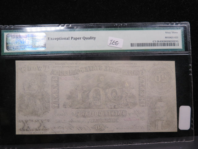 1861 $20 C.S.A. Note, Civil War Era Currency. PMG CU-63 EPQ.  Store Sale