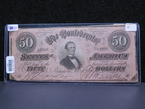 1864 $50 C.S.A. Civil War Era Currency. Southern States. Store #04817