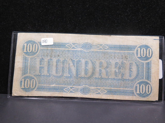 1864 $100 C.S.A. Note, Civil War Era Currency. Store Sale