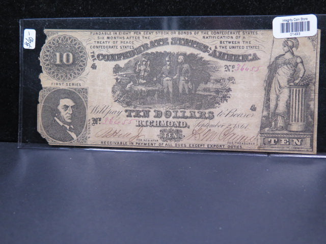 1861 $10 C.S.A., Civil War Era Currency.  Store Sale