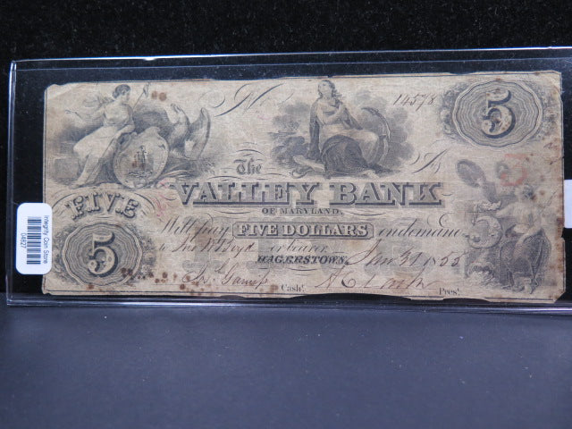 1855 $5 The Valley Bank, Maryland. Store Sale
