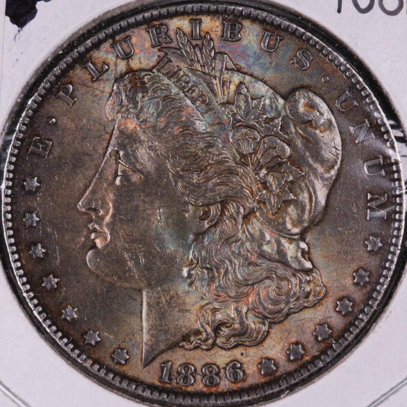 1886 Morgan Silver Dollar, Dark Blue Toned, UN-Circulated Store