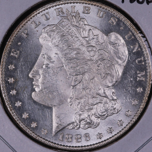 1886 Morgan Silver Dollar, Gem Mint State Uncirculated Coin, Store #DR0305
