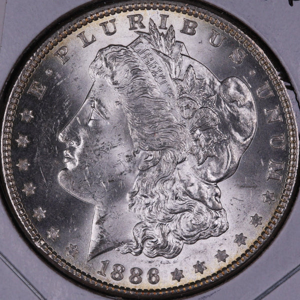 1886 Morgan Silver Dollar, Gem Mint State Uncirculated Coin, Store #DR0306
