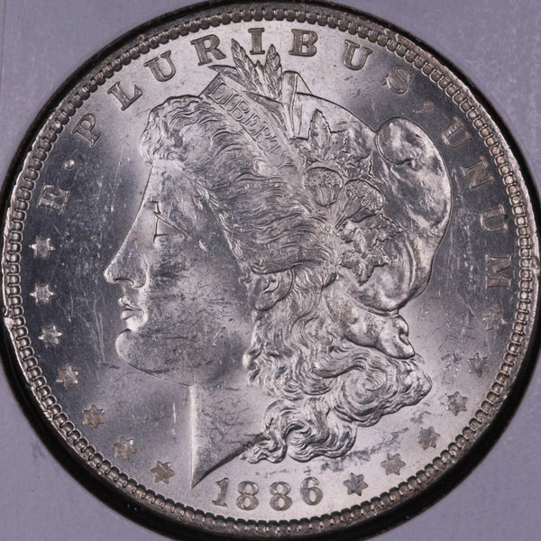 1886 Morgan Silver Dollar. Mint State Uncirculated Coin, Store #DR0229