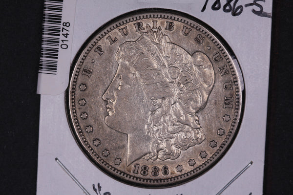 1886-S Morgan Silver Dollar. Extra Fine Coin, Reverse Obstruct Through. Store #01478