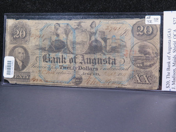 1858 $20 Obsolete Currency, Augusta Georgia. Store #04839
