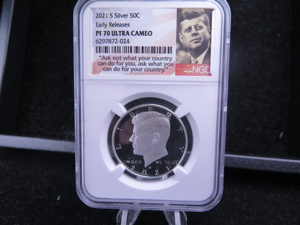 2021-S Kennedy Silver Proof Half Dollar, NGC Graded PF-70 Ultra Cameo, Store #10695