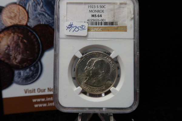 1923-S Monroe Commemorative Silver Half Dollar. NGC Graded MS64. # 08140