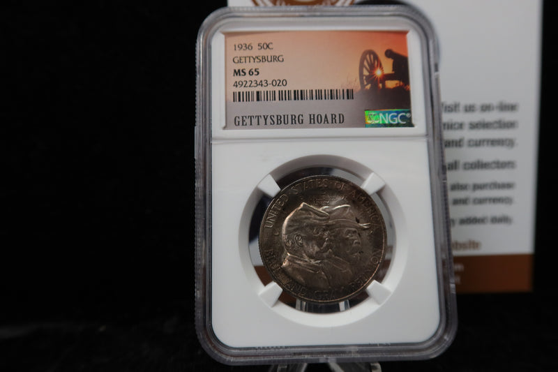 1936 Gettysburg Commemorative Silver Half Dollar. NGC Graded MS65.