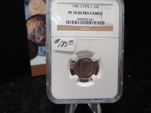 1981-S Roosevelt Dime, Type 2, NGC PF70 Ultra Cameo. Store #08538