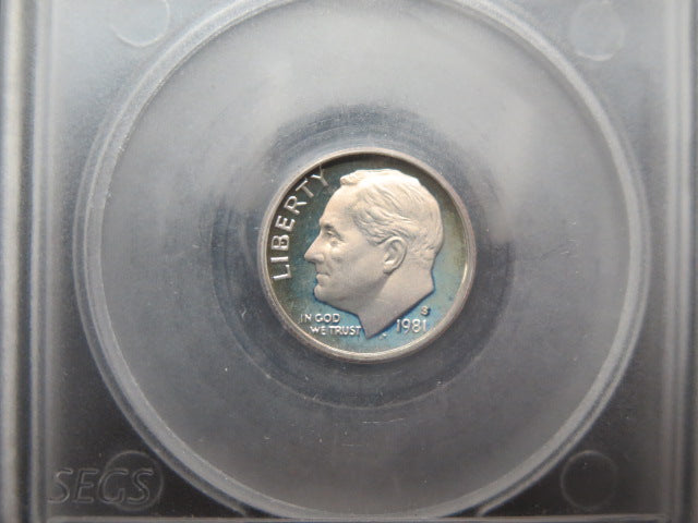 1981-S Roosevelt Dime, Type 2, SEGS PF69 Deep Cameo. Store #08539