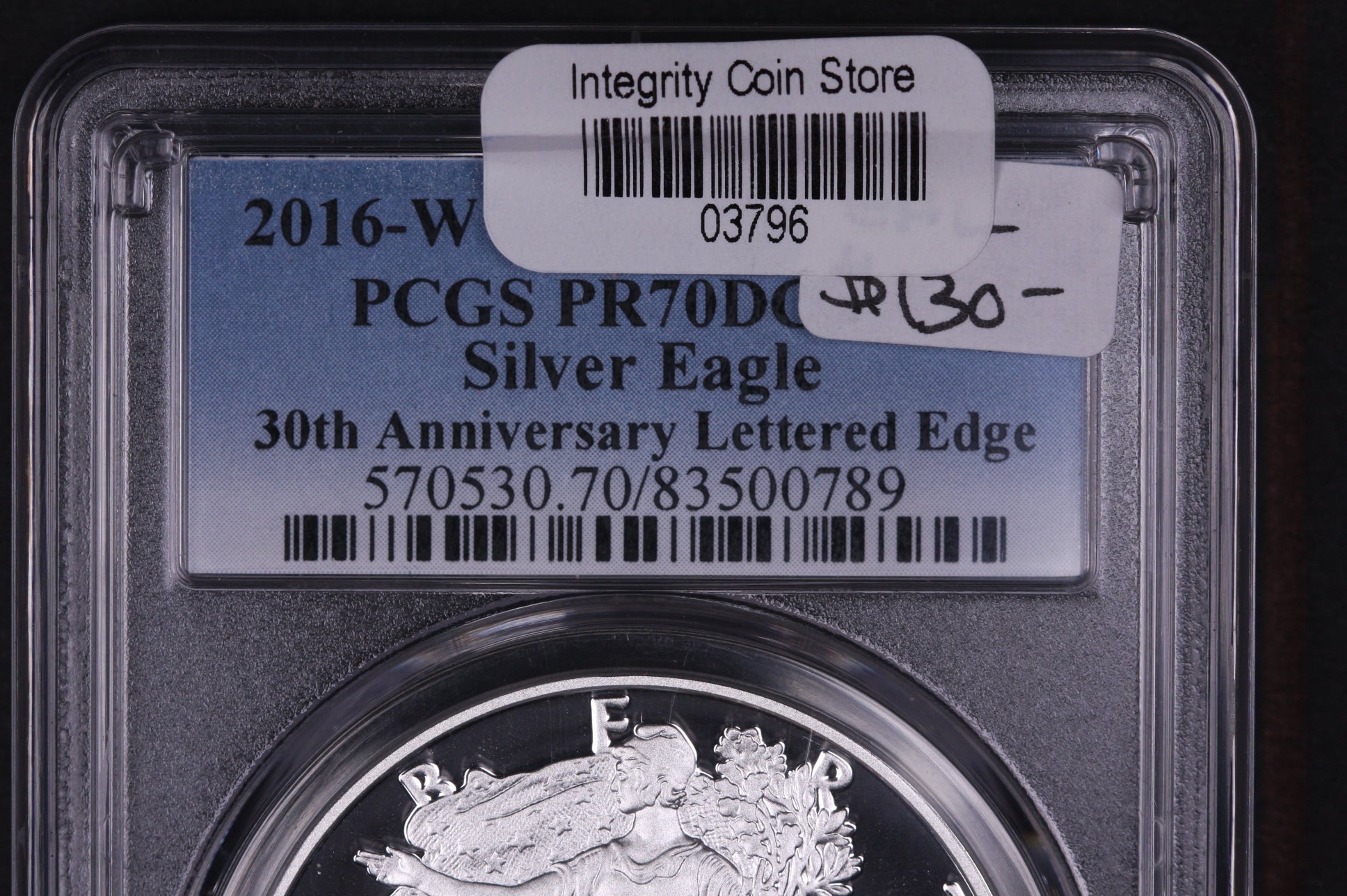 2016 アメリカ イーグル銀貨　PCGS SP70 Lettered Edge 2016-W American Silver Eagle. PCGS Graded PR-70 DCAM. Lettered Edge. S