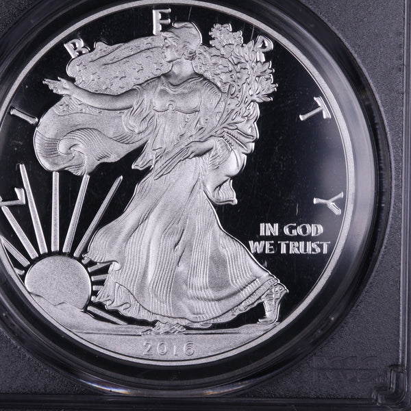2016-W American Silver Eagle. PCGS Graded PR-70 DCAM. Lettered Edge. S