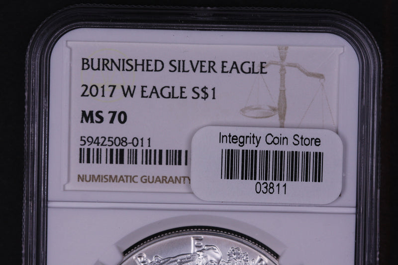 2017-W American Silver Eagle. NGC Graded MS-70 Burnished Silver.  Store