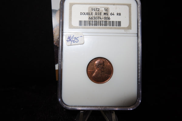 1972 Double Die Lincoln Memorial Cent, NGC Graded MS64 RB, Store #08467